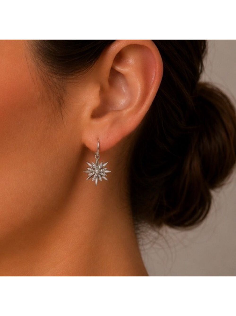 Joan Rivers Starburst Earrings Silver 1in (2in with drop)